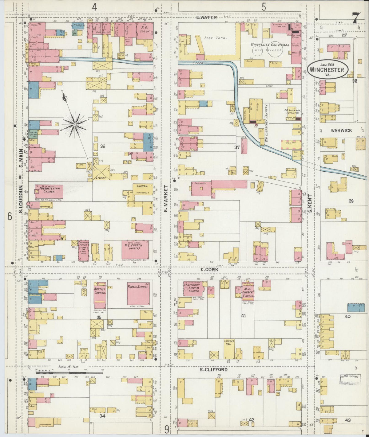 Sanborn Fire Insurance Map from Winchester, Independent Cities, Virginia (1903), Sheet #0007 - Complete Map Set gallery image, historic Sanborn map, vintage wall art, Virginia Virginia