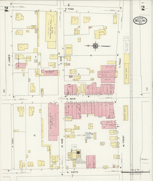 Sanborn Fire Insurance Map from Mullins, Marion County, South Carolina (1924), Sheet #0002 - Historic Sanborn Fire Insurance Map Print, vintage old map wall art, antique decor, genealogy gift, South Carolina South Carolina map