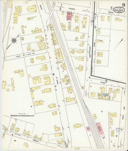 Sanborn Fire Insurance Map from Palmer, Hampden County, Massachusetts (1911), Sheet #0009 - Complete Map Set gallery image, historic Sanborn map, vintage wall art, Massachusetts Massachusetts