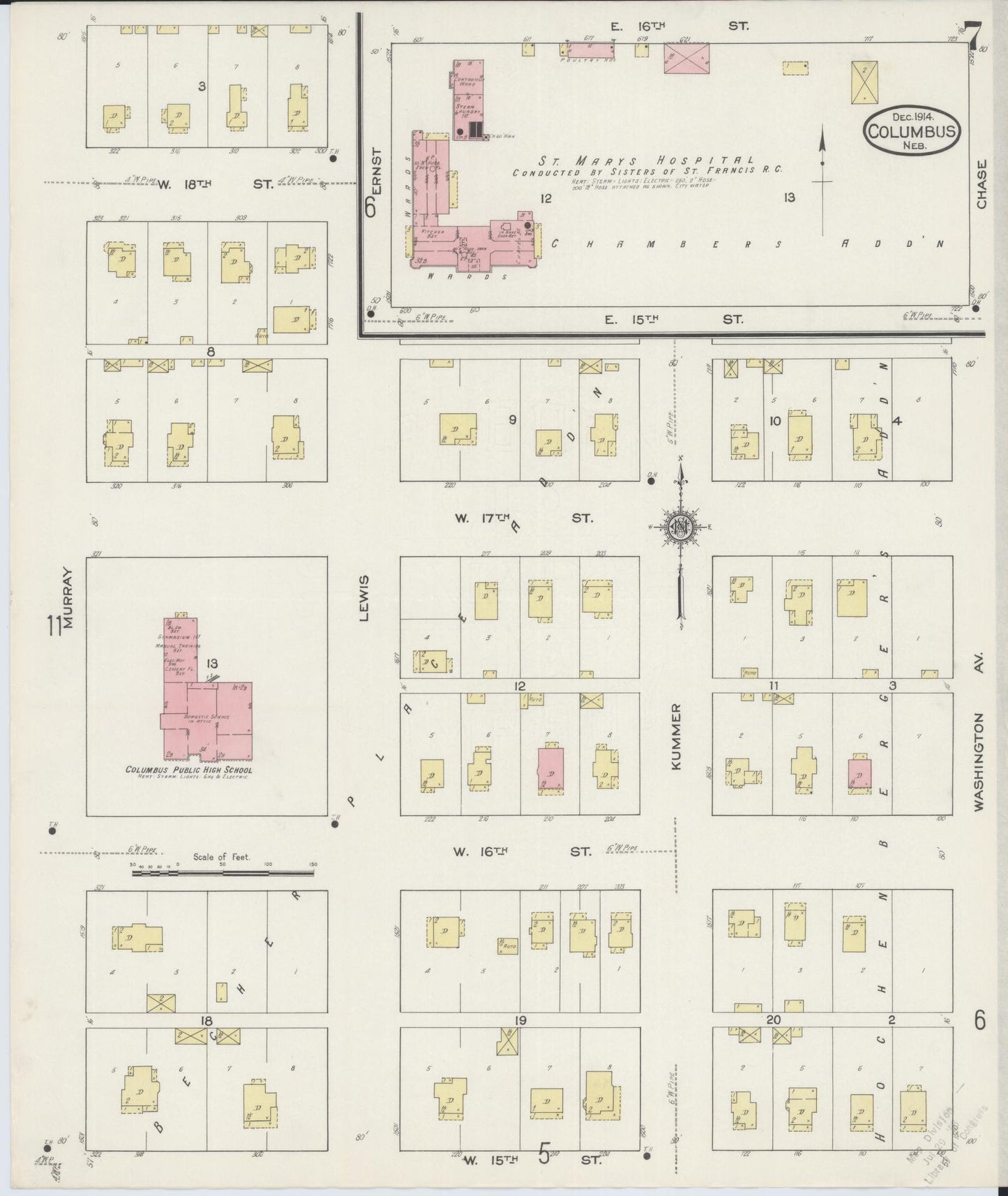 Sanborn Fire Insurance Map from Columbus, Platte County, Nebraska (1914), Sheet #0007 - Complete Map Set gallery image, historic Sanborn map, vintage wall art, Nebraska Nebraska