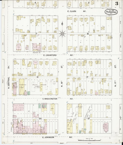 Sanborn Fire Insurance Map from Parsons, Labette County, Kansas (1888), Sheet #0003 - Complete Map Set gallery image, historic Sanborn map, vintage wall art, Kansas Kansas