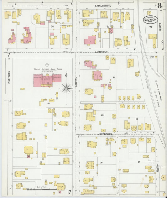 Sanborn Fire Insurance Map from Jackson, Madison County, Tennessee (1901), Sheet #0008 - Historic Sanborn Fire Insurance Map Print, vintage old map wall art, antique decor, genealogy gift, Tennessee Tennessee map