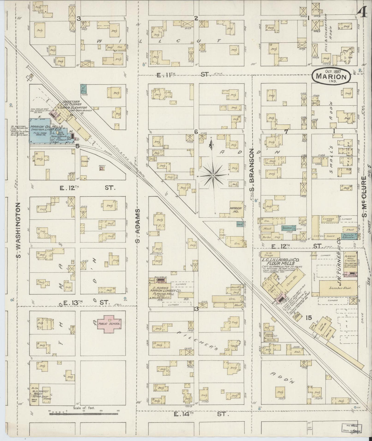 Sanborn Fire Insurance Map from Marion, Grant County, Indiana (1887), Sheet #0004 - Historic Sanborn Fire Insurance Map Print, vintage old map wall art, antique decor, genealogy gift, Indiana Indiana map