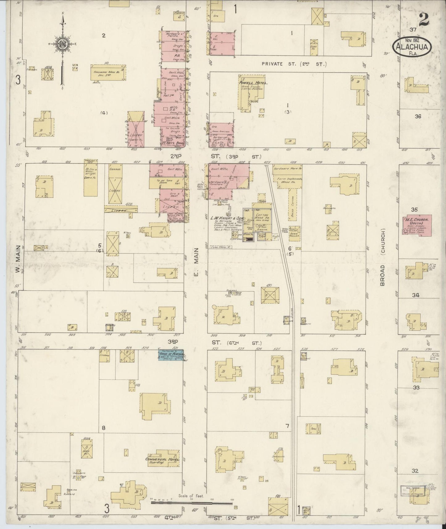Sanborn Fire Insurance Map from Alachua, Alachua County, Florida (1912), Sheet #0002 - Complete Map Set gallery image, historic Sanborn map, vintage wall art, Florida Florida