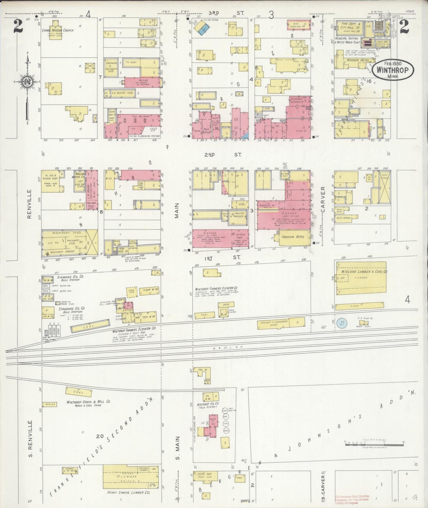 Sanborn Fire Insurance Map from Winthrop, Sibley County, Minnesota (1930), Sheet #0002 - Complete Map Set gallery image, historic Sanborn map, vintage wall art, Minnesota Minnesota