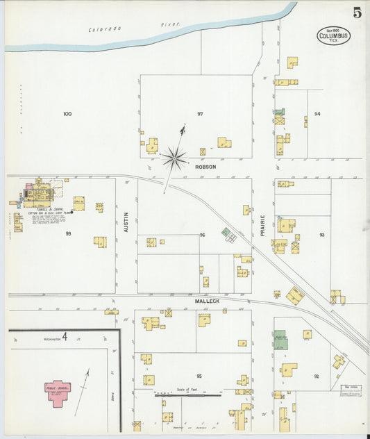 Sanborn Fire Insurance Map from Columbus, Colorado County, Texas (1900), Sheet #0005 - Historic Sanborn Fire Insurance Map Print, vintage old map wall art, antique decor, genealogy gift, Texas Texas map