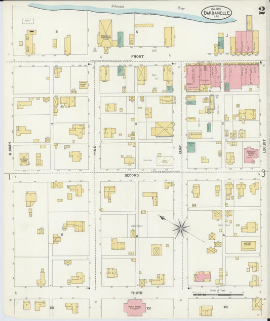 Sanborn Fire Insurance Map from Dardanelle, Yell County, Arkansas (1904), Sheet #0002 - Historic Sanborn Fire Insurance Map Print, vintage old map wall art, antique decor, genealogy gift, Arkansas Arkansas map