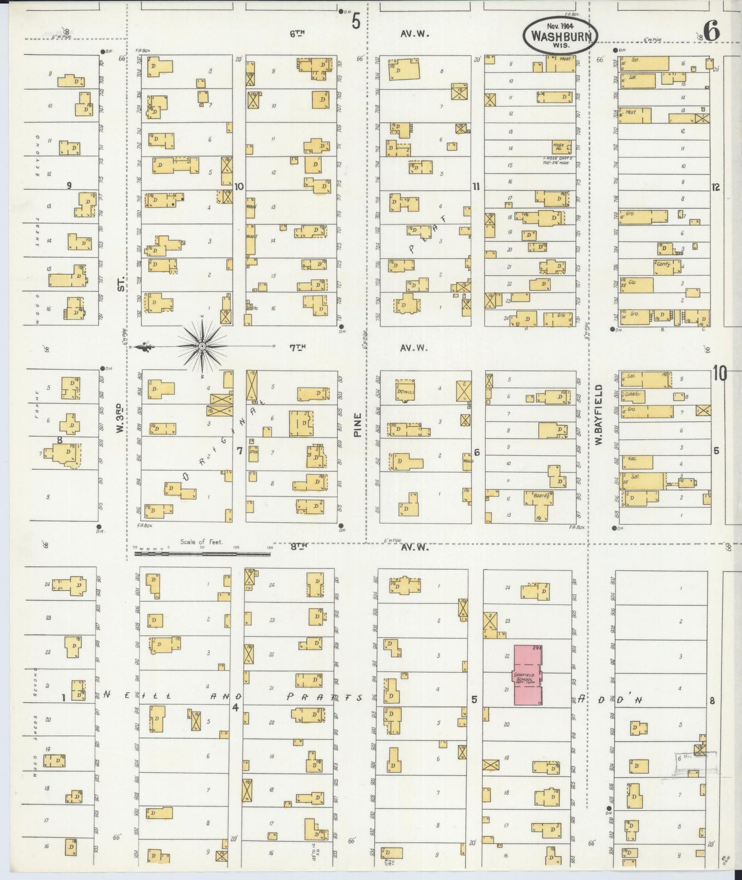Sanborn Fire Insurance Map from Washburn, Bayfield County, Wisconsin (1904), Sheet #0006 - Historic Sanborn Fire Insurance Map Print, vintage old map wall art, antique decor, genealogy gift, Wisconsin Wisconsin map