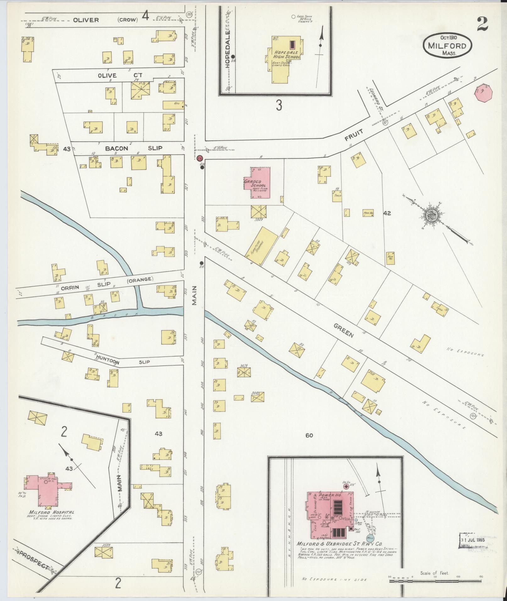 Sanborn Fire Insurance Map from Milford, Worcester County, Massachusetts (1910), Sheet #0002 - Complete Map Set gallery image, historic Sanborn map, vintage wall art, Massachusetts Massachusetts