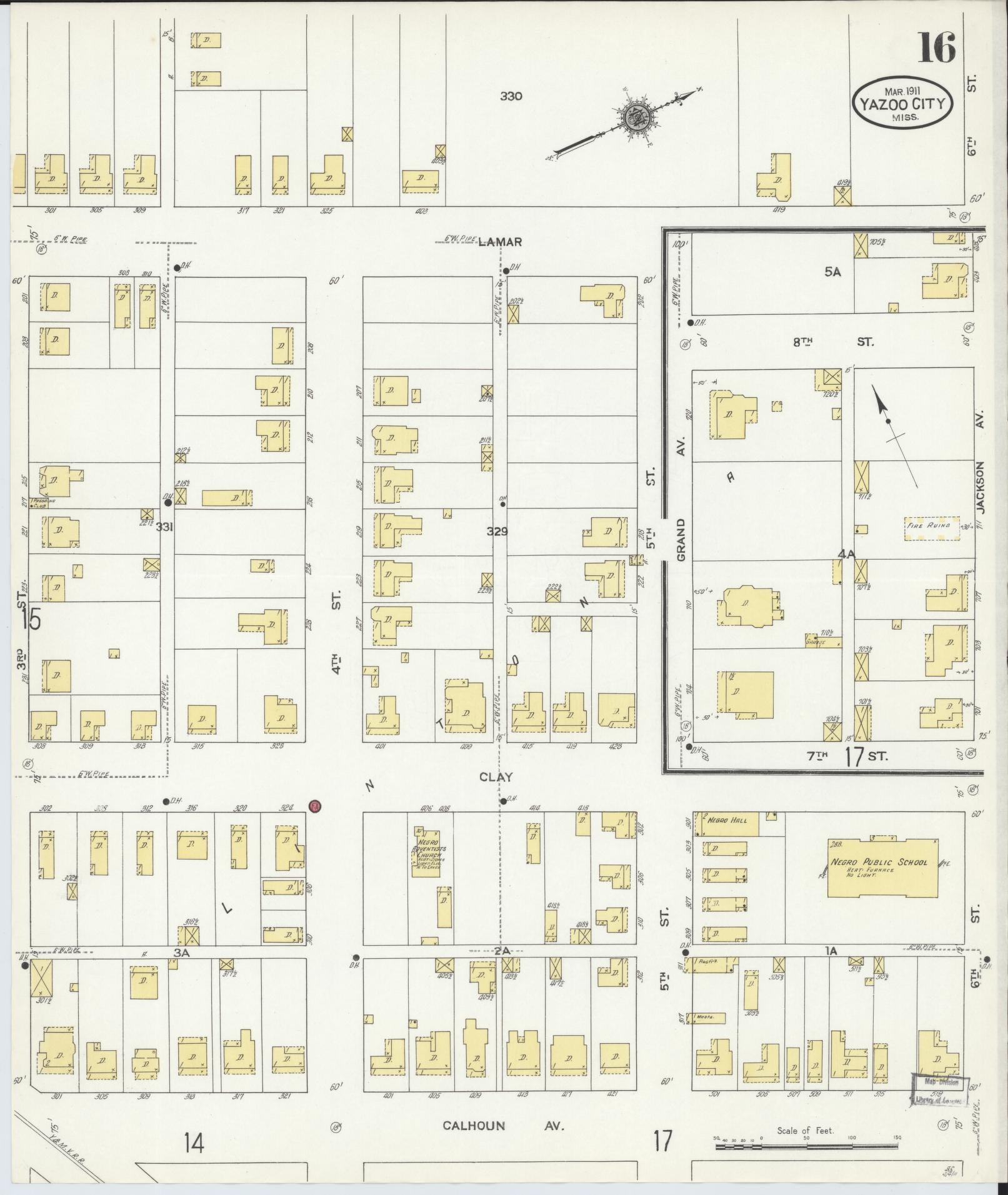 Sanborn Fire Insurance Map from Yazoo City, Yazoo County, Mississippi (1911), Sheet #0016 - Complete Map Set gallery image, historic Sanborn map, vintage wall art, Mississippi Mississippi