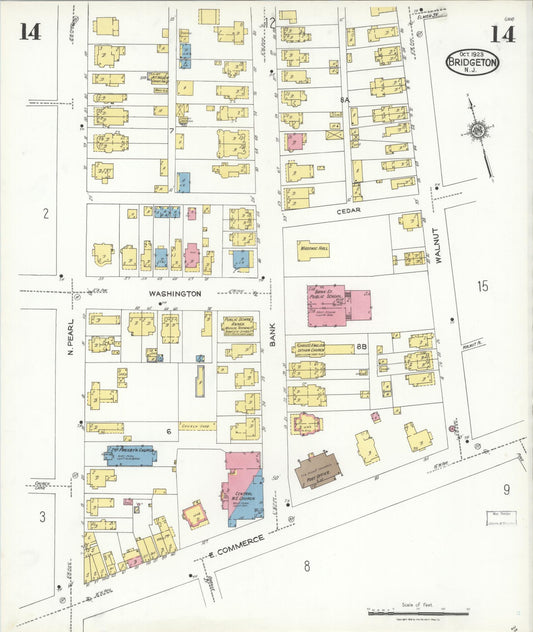 Sanborn Fire Insurance Map from Bridgeton, Cumberland County, New Jersey (1923), Sheet #0014 - Historic Sanborn Fire Insurance Map Print, vintage old map wall art, antique decor, genealogy gift, New Jersey New Jersey map