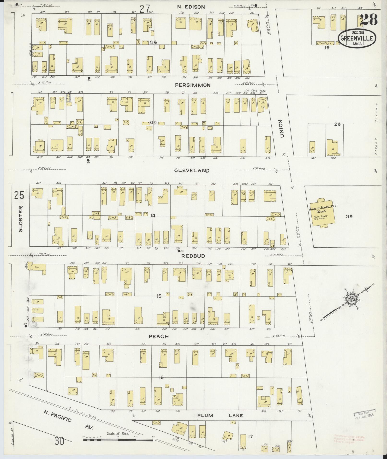 Sanborn Fire Insurance Map from Greenville, Washington County, Mississippi (1915), Sheet #0028 - Complete Map Set gallery image, historic Sanborn map, vintage wall art, Mississippi Mississippi