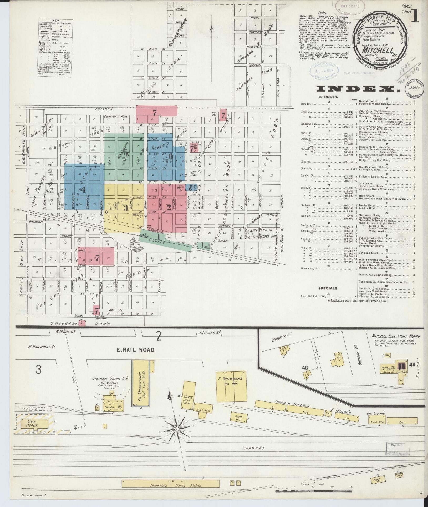 Sanborn Fire Insurance Map from Mitchell, Davison County, South Dakota (1898), Sheet #0001 - Complete Map Set gallery image, historic Sanborn map, vintage wall art, South Dakota South Dakota