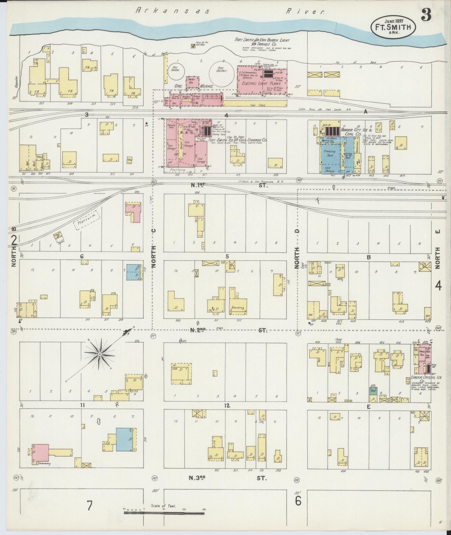 Sanborn Fire Insurance Map from Fort Smith, Sebastian County, Arkansas (1897), Sheet #0003 - Complete Map Set gallery image, historic Sanborn map, vintage wall art, Arkansas Arkansas