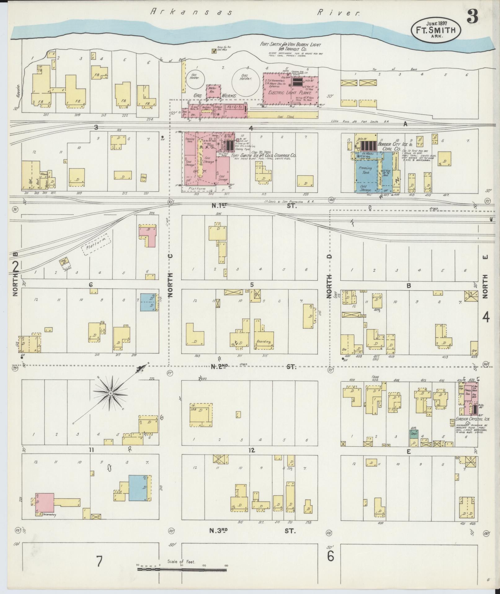 Sanborn Fire Insurance Map from Fort Smith, Sebastian County, Arkansas (1897), Sheet #0003 - Complete Map Set gallery image, historic Sanborn map, vintage wall art, Arkansas Arkansas
