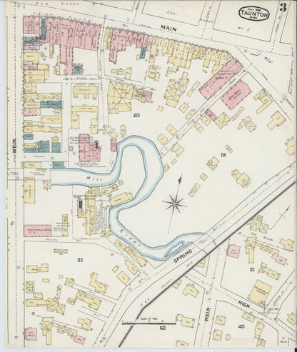 Sanborn Fire Insurance Map from Taunton, Bristol County, Massachusetts (1888), Sheet #0003 - Historic Sanborn Fire Insurance Map Print, vintage old map wall art, antique decor, genealogy gift, Massachusetts Massachusetts map