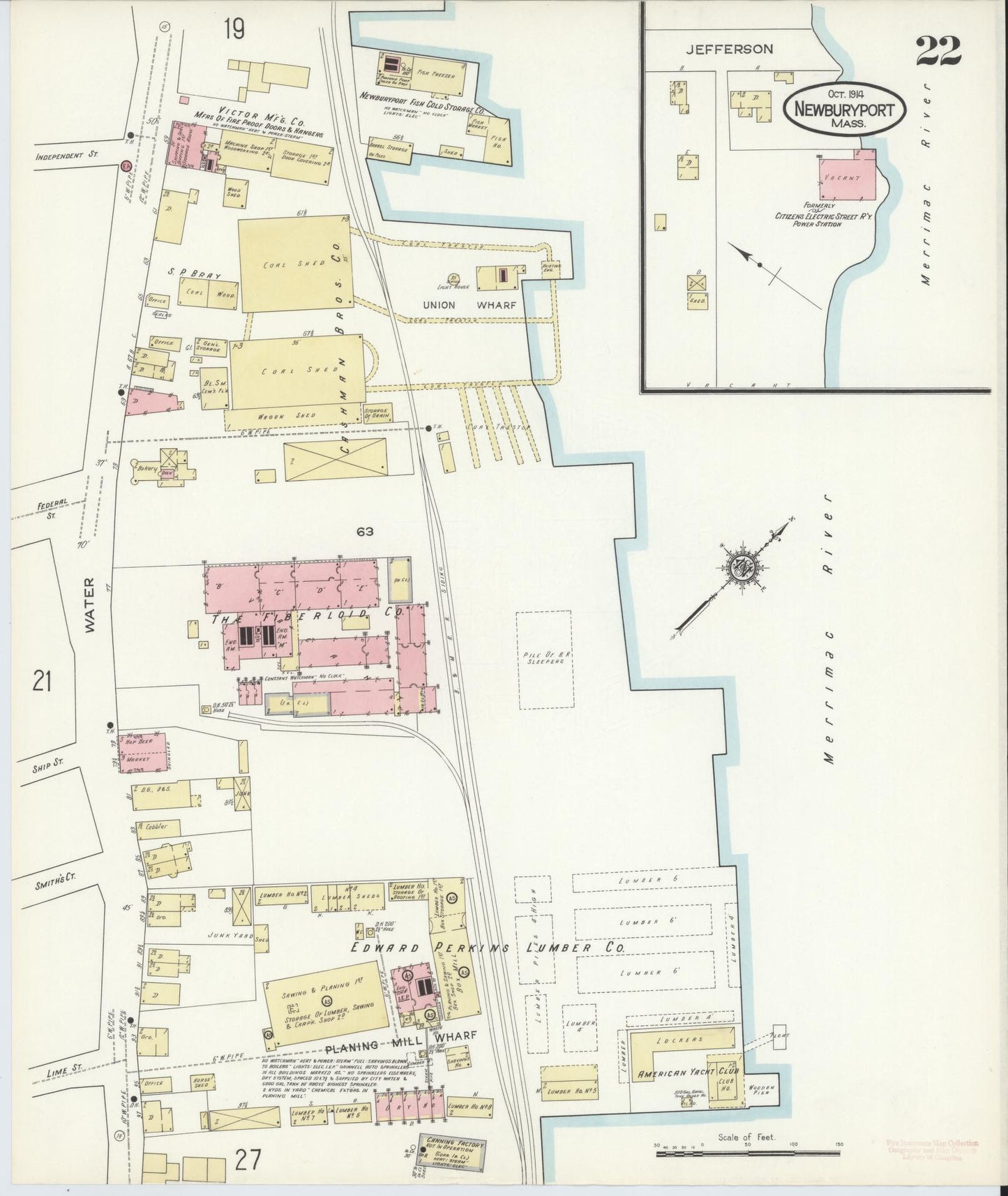 Sanborn Fire Insurance Map from Newburyport, Essex County, Massachusetts (1914), Sheet #0022 - Historic Sanborn Fire Insurance Map Print, vintage old map wall art, antique decor, genealogy gift, Massachusetts Massachusetts map