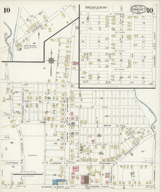 Sanborn Fire Insurance Map from Somerset, Somerset County, Pennsylvania (1924), Sheet #0010 - Historic Sanborn Fire Insurance Map Print, vintage old map wall art, antique decor, genealogy gift, Pennsylvania Pennsylvania map