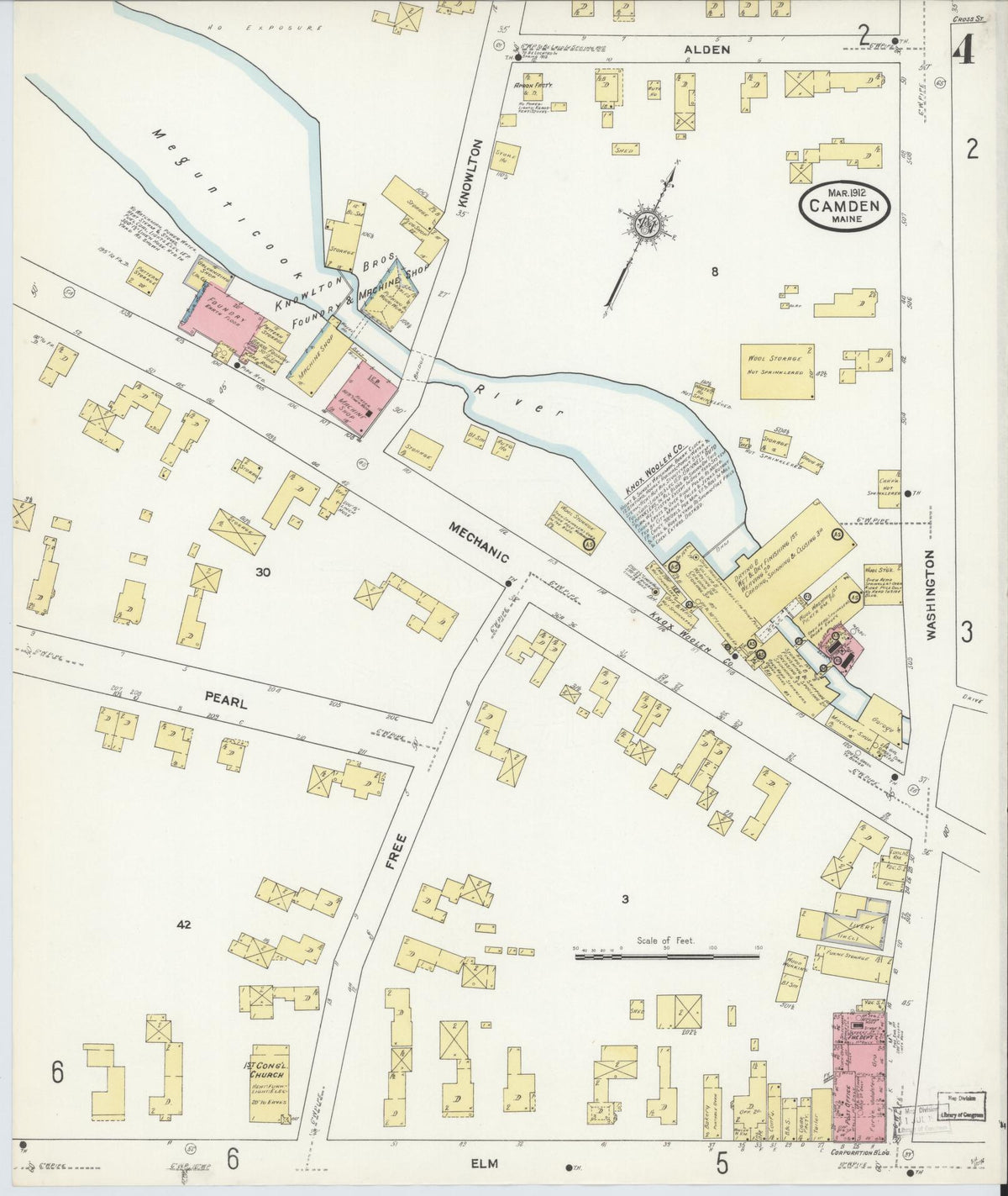 Sanborn Fire Insurance Map from Camden, Knox County, Maine (1912), Sheet #0004 - Complete Map Set gallery image, historic Sanborn map, vintage wall art, Maine Maine