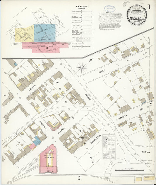 Sanborn Fire Insurance Map from Nogales, Santa Cruz County, Arizona (1898), Sheet #0001 - Complete Map Set gallery image, historic Sanborn map, vintage wall art, Arizona Arizona