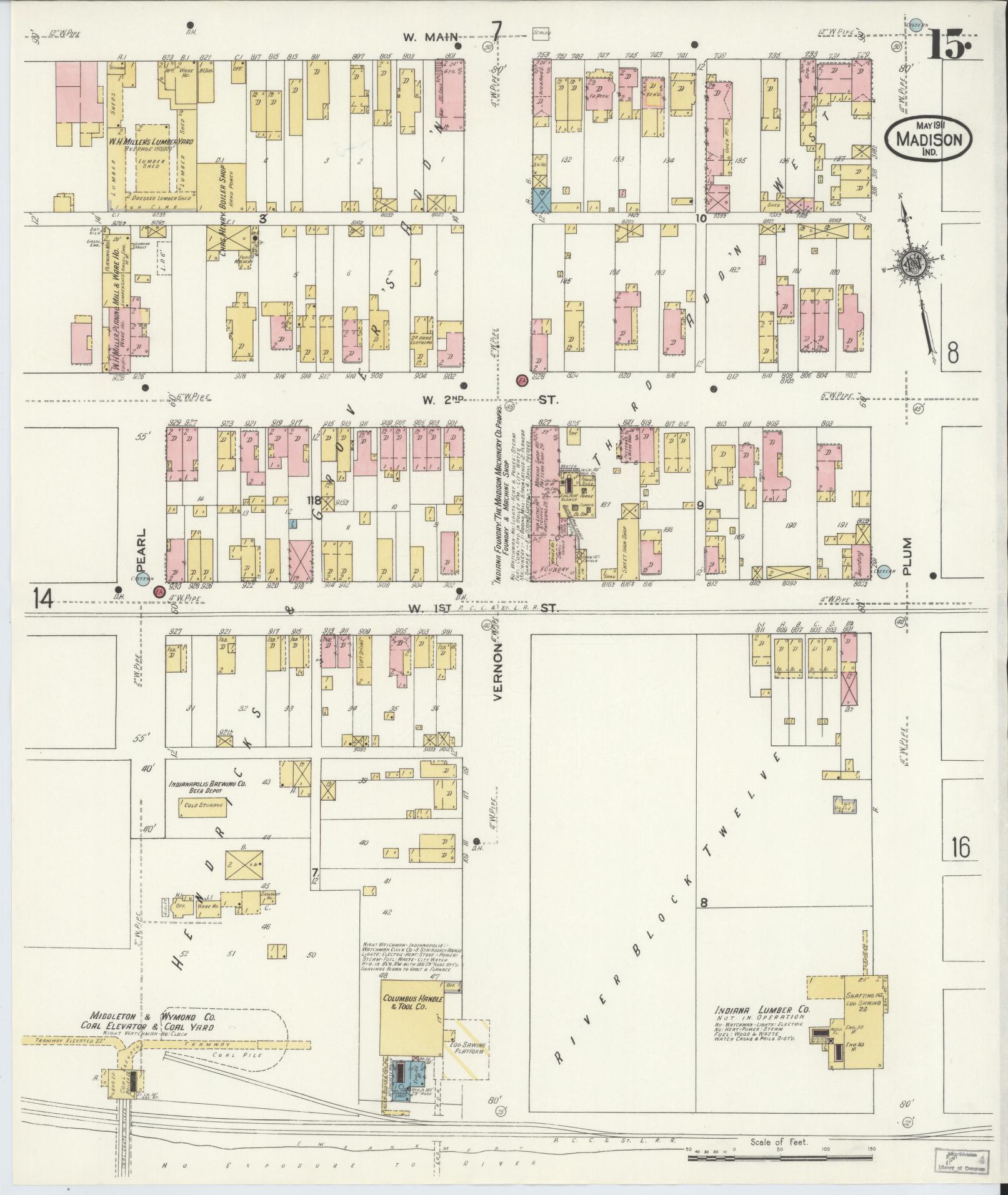 Sanborn Fire Insurance Map from Madison, Jefferson County, Indiana (1911), Sheet #0015 - Complete Map Set gallery image, historic Sanborn map, vintage wall art, Indiana Indiana