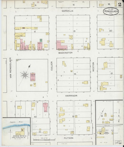Sanborn Fire Insurance Map from Rensselaer, Jasper County, Indiana (1893), Sheet #0002 - Historic Sanborn Fire Insurance Map Print, vintage old map wall art, antique decor, genealogy gift, Indiana Indiana map