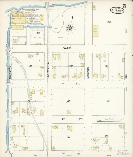 Sanborn Fire Insurance Map from Albany, Linn County, Oregon (1890), Sheet #0005 - Historic Sanborn Fire Insurance Map Print, vintage old map wall art, antique decor, genealogy gift, Oregon Oregon map
