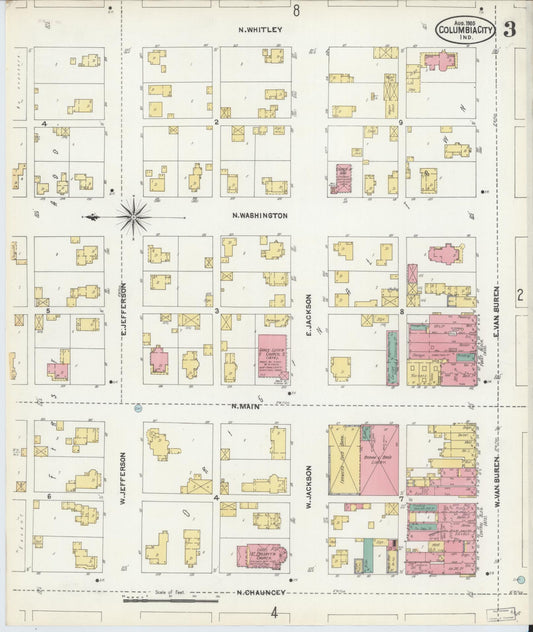 Sanborn Fire Insurance Map from Columbia City, Whitley County, Indiana (1905), Sheet #0003 - Historic Sanborn Fire Insurance Map Print, vintage old map wall art, antique decor, genealogy gift, Indiana Indiana map