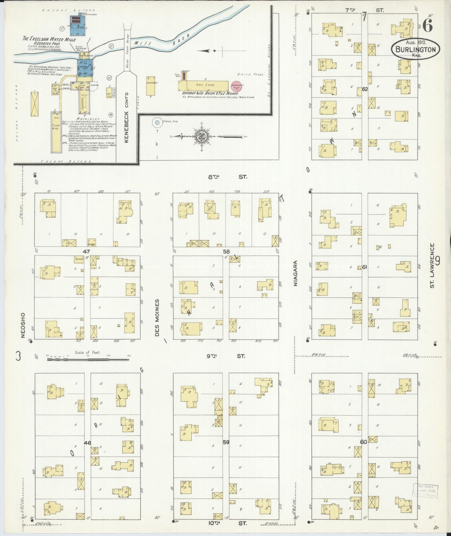 Sanborn Fire Insurance Map from Burlington, Coffey County, Kansas (1912), Sheet #0006 - Complete Map Set gallery image, historic Sanborn map, vintage wall art, Kansas Kansas