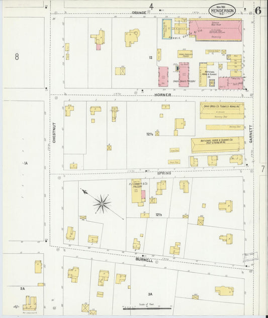 Sanborn Fire Insurance Map from Henderson, Vance County, North Carolina (1901), Sheet #0006 - Historic Sanborn Fire Insurance Map Print, vintage old map wall art, antique decor, genealogy gift, North Carolina North Carolina map