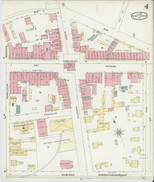 Sanborn Fire Insurance Map from Fayetteville, Cumberland County, North Carolina (1896), Sheet #0004 - Historic Sanborn Fire Insurance Map Print, vintage old map wall art, antique decor, genealogy gift, North Carolina North Carolina map