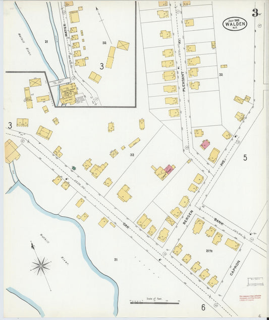 Sanborn Fire Insurance Map from Walden, Orange County, New York (1905), Sheet #0003 - Historic Sanborn Fire Insurance Map Print, vintage old map wall art, antique decor, genealogy gift, New York New York map