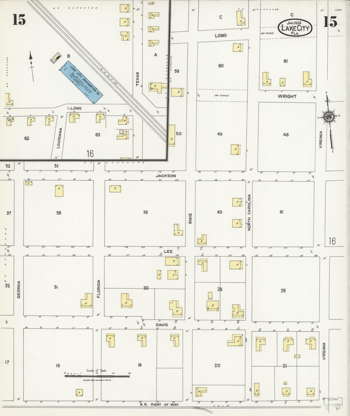 Sanborn Fire Insurance Map from Lake City, Columbia County, Florida (1924), Sheet #0015 - Complete Map Set gallery image, historic Sanborn map, vintage wall art, Florida Florida