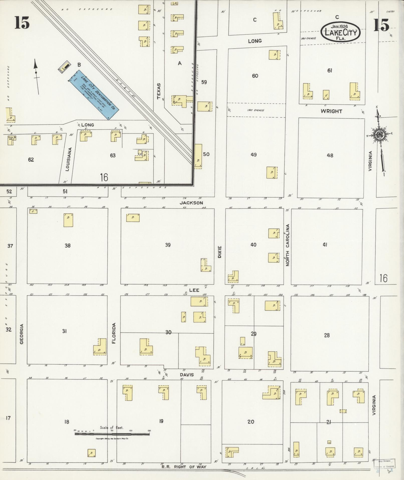 Sanborn Fire Insurance Map from Lake City, Columbia County, Florida (1924), Sheet #0015 - Complete Map Set gallery image, historic Sanborn map, vintage wall art, Florida Florida
