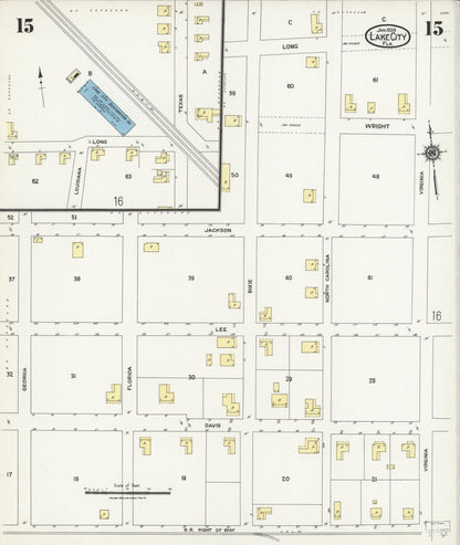 Sanborn Fire Insurance Map from Lake City, Columbia County, Florida (1924), Sheet #0015 - Complete Map Set gallery image, historic Sanborn map, vintage wall art, Florida Florida