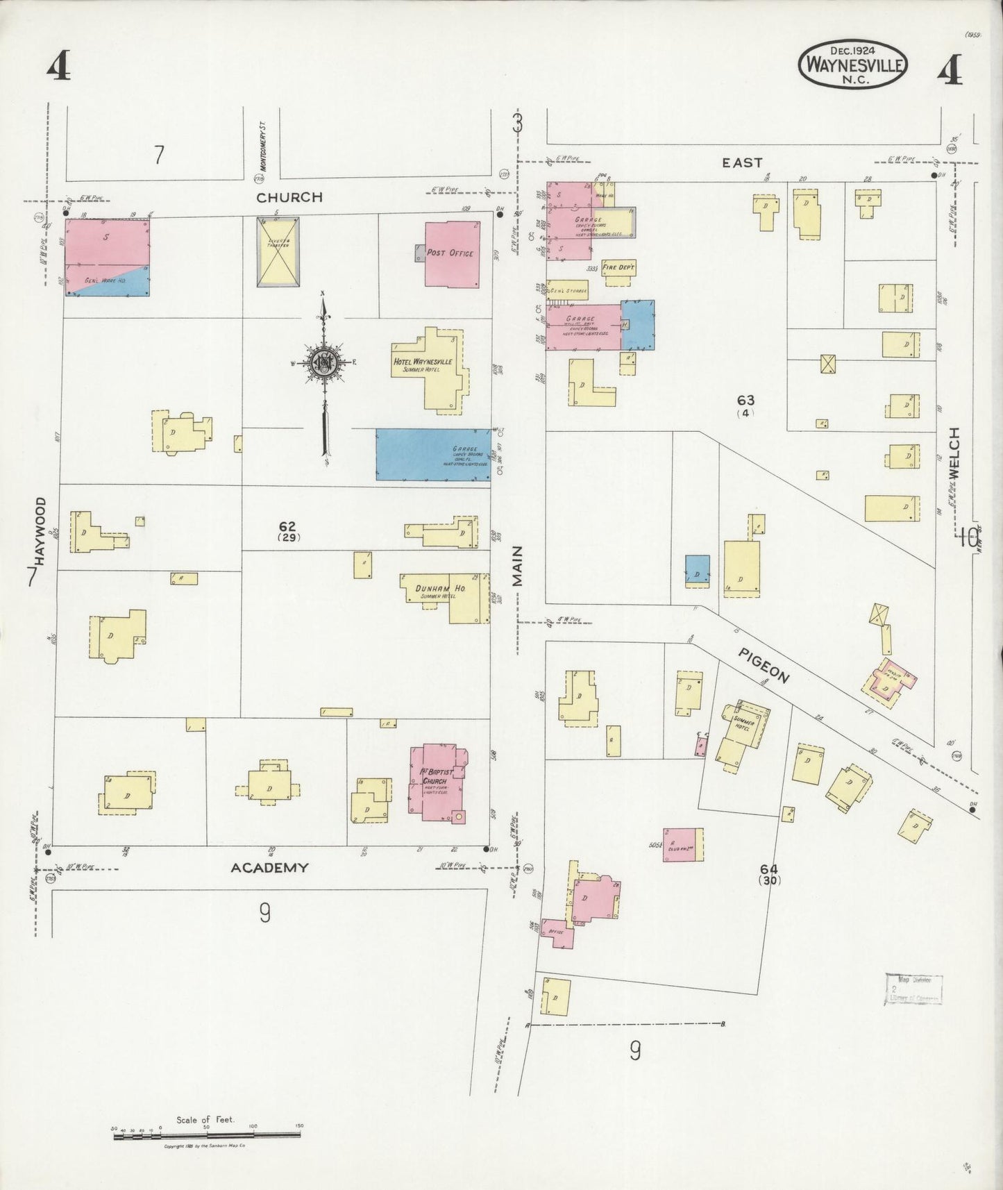 Sanborn Fire Insurance Map from Waynesville, Haywood County, North Carolina (1924), Sheet #0004 - Complete Map Set gallery image, historic Sanborn map, vintage wall art, North Carolina North Carolina