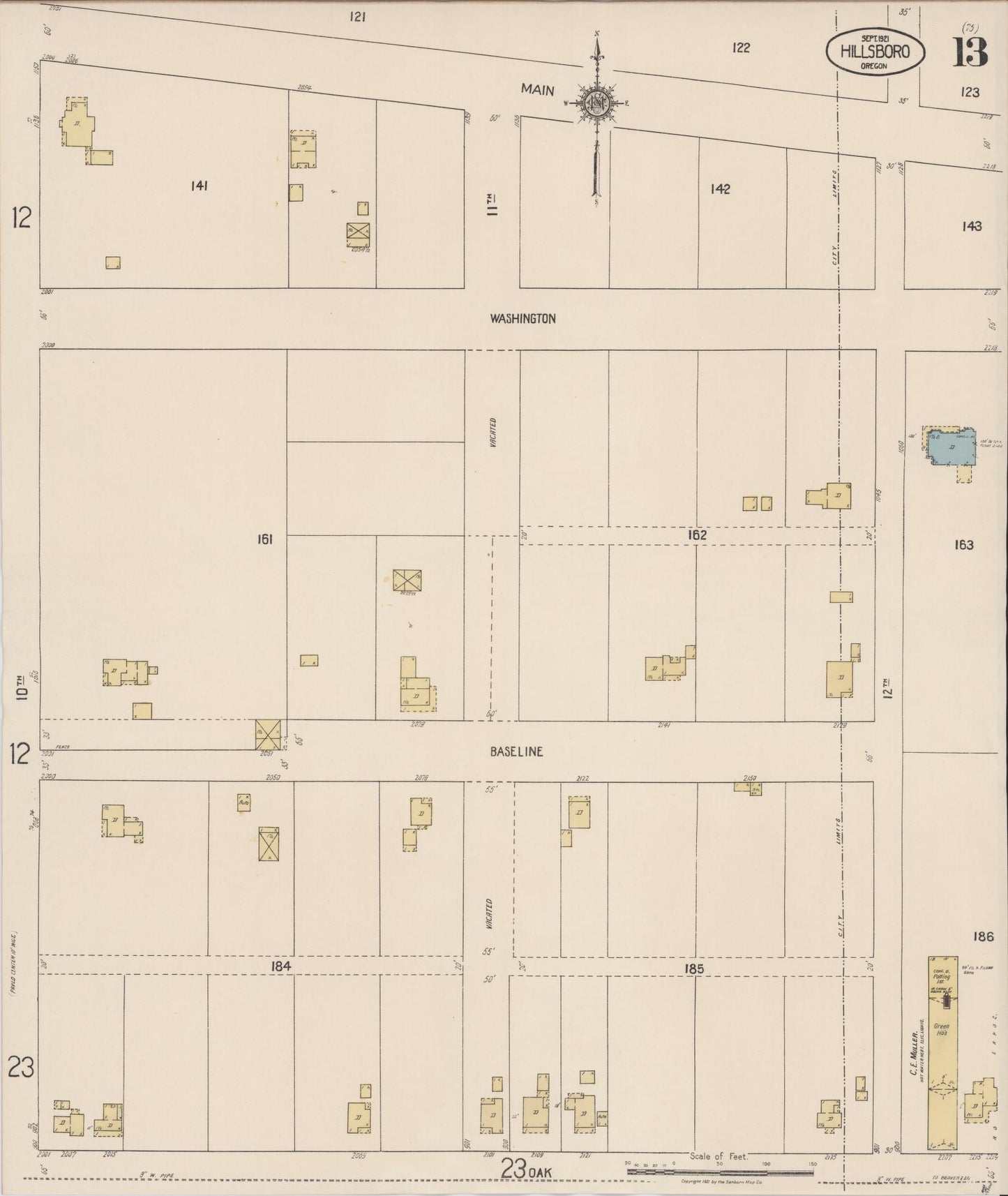 Sanborn Fire Insurance Map from Hillsboro, Washington County, Oregon (1921), Sheet #0013 - Complete Map Set gallery image, historic Sanborn map, vintage wall art, Oregon Oregon