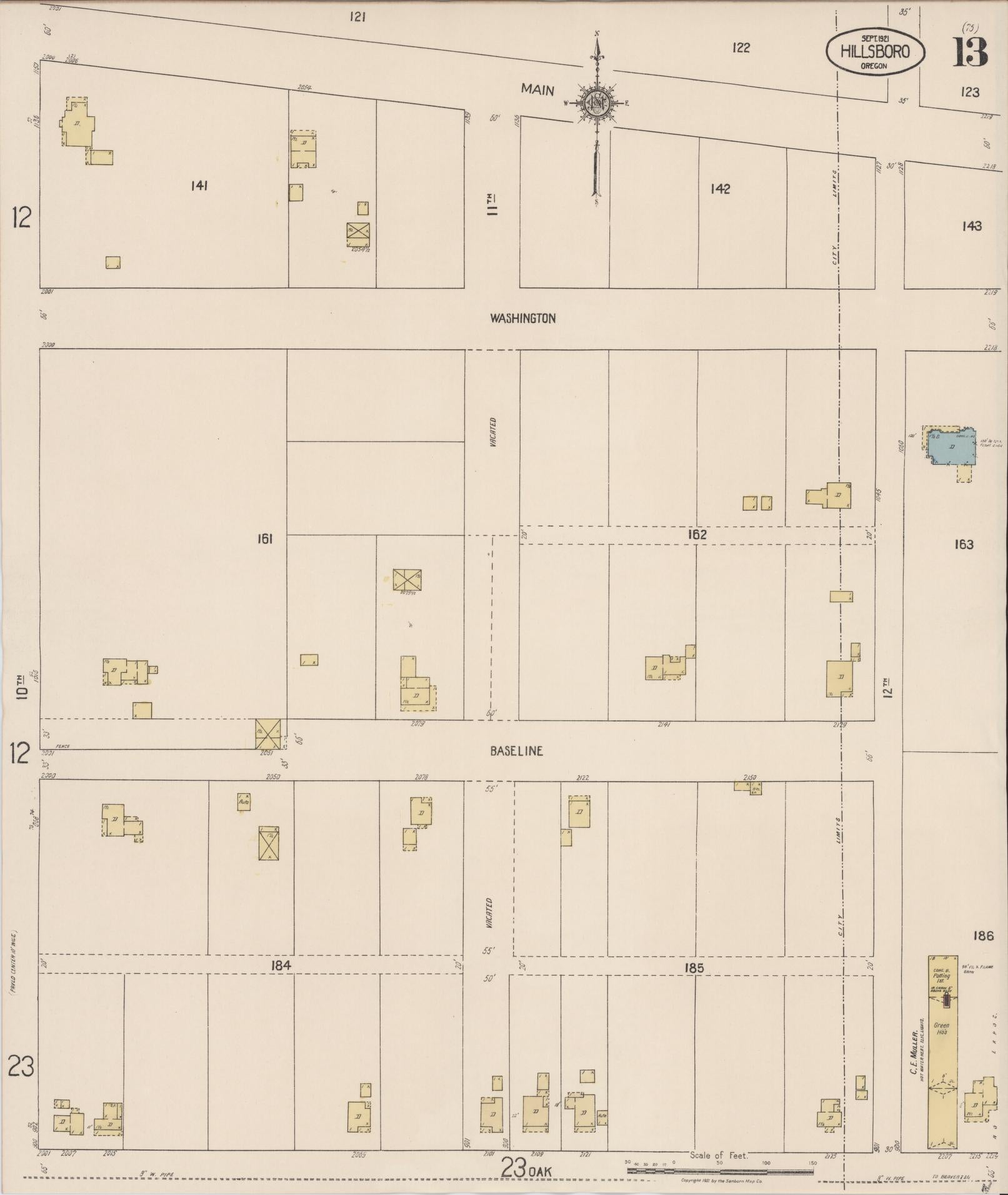 Sanborn Fire Insurance Map from Hillsboro, Washington County, Oregon (1921), Sheet #0013 - Complete Map Set gallery image, historic Sanborn map, vintage wall art, Oregon Oregon