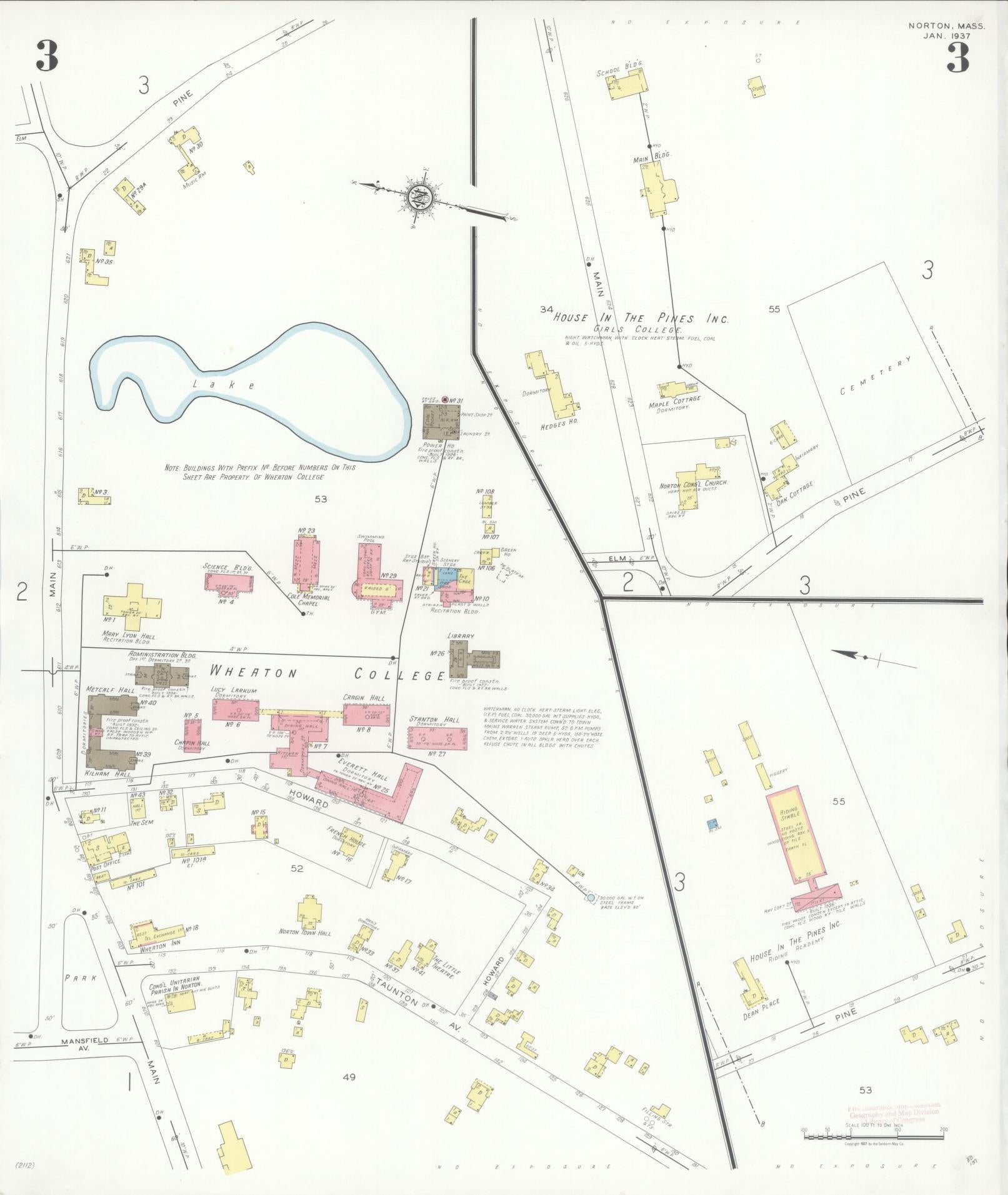 Sanborn Fire Insurance Map from Norton, Bristol County, Massachusetts (1937), Sheet #0003 - Complete Map Set gallery image, historic Sanborn map, vintage wall art, Massachusetts Massachusetts