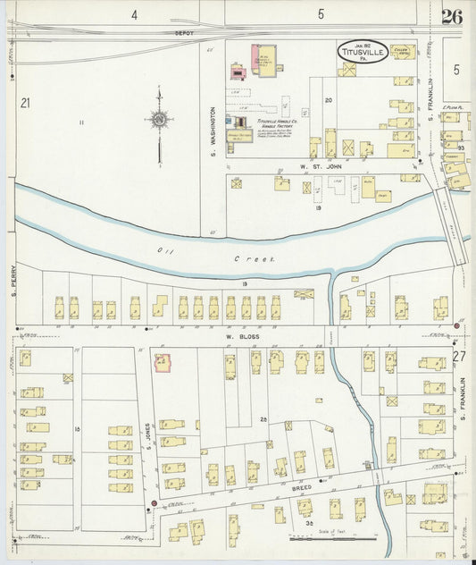 Sanborn Fire Insurance Map from Titusville, Crawford County, Pennsylvania (1912), Sheet #0026 - Historic Sanborn Fire Insurance Map Print, vintage old map wall art, antique decor, genealogy gift, Pennsylvania Pennsylvania map