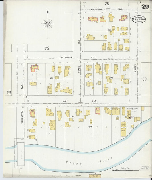 Sanborn Fire Insurance Map from Lansing, Ingham County, Michigan (1906), Sheet #0029 - Historic Sanborn Fire Insurance Map Print, vintage old map wall art, antique decor, genealogy gift, Michigan Michigan map