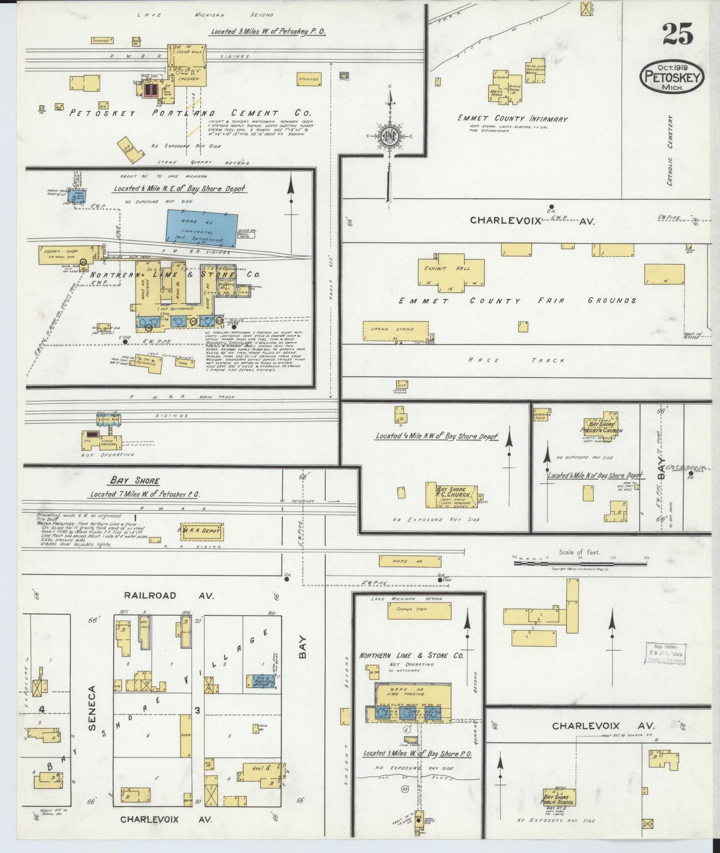 Sanborn Fire Insurance Map from Petoskey, Emmet County, Michigan (1919), Sheet #0025 - Complete Map Set gallery image, historic Sanborn map, vintage wall art, Michigan Michigan