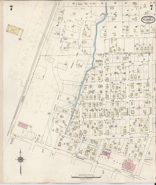 Sanborn Fire Insurance Map from Humble, Harris County, Texas (1940), Sheet #0007 - Historic Sanborn Fire Insurance Map Print, vintage old map wall art, antique decor, genealogy gift, Texas Texas map