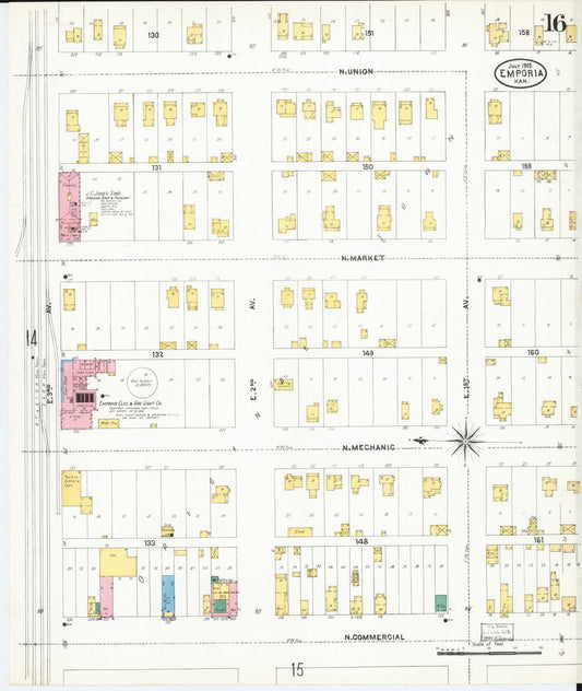 Sanborn Fire Insurance Map from Emporia, Lyon County, Kansas (1905), Sheet #0016 - Historic Sanborn Fire Insurance Map Print, vintage old map wall art, antique decor, genealogy gift, Kansas Kansas map