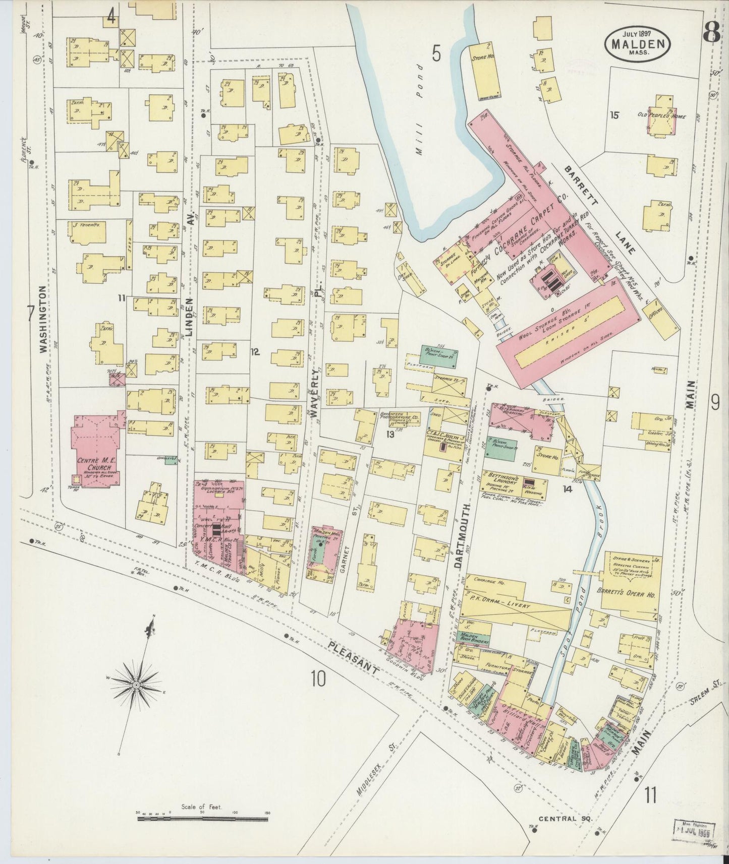 Sanborn Fire Insurance Map from Malden, Middlesex County, Massachusetts (1897), Sheet #0008 - Historic Sanborn Fire Insurance Map Print, vintage old map wall art, antique decor, genealogy gift, Massachusetts Massachusetts map