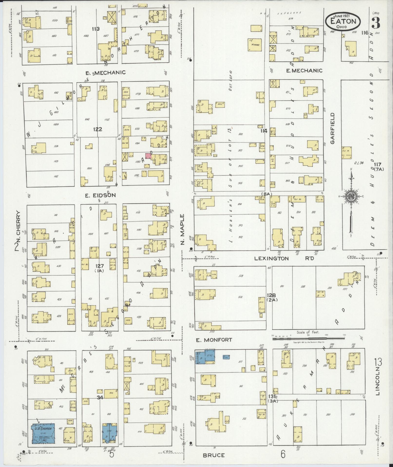 Sanborn Fire Insurance Map from Eaton, Preble County, Ohio (1921), Sheet #0003 - Complete Map Set gallery image, historic Sanborn map, vintage wall art, Ohio Ohio