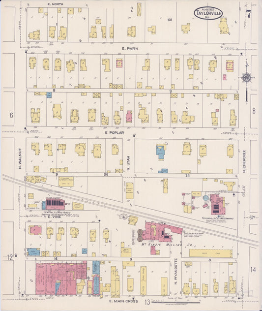 Sanborn Fire Insurance Map from Taylorville, Christian County, Illinois (1922), Sheet #0007 - Historic Sanborn Fire Insurance Map Print, vintage old map wall art, antique decor, genealogy gift, Illinois Illinois map