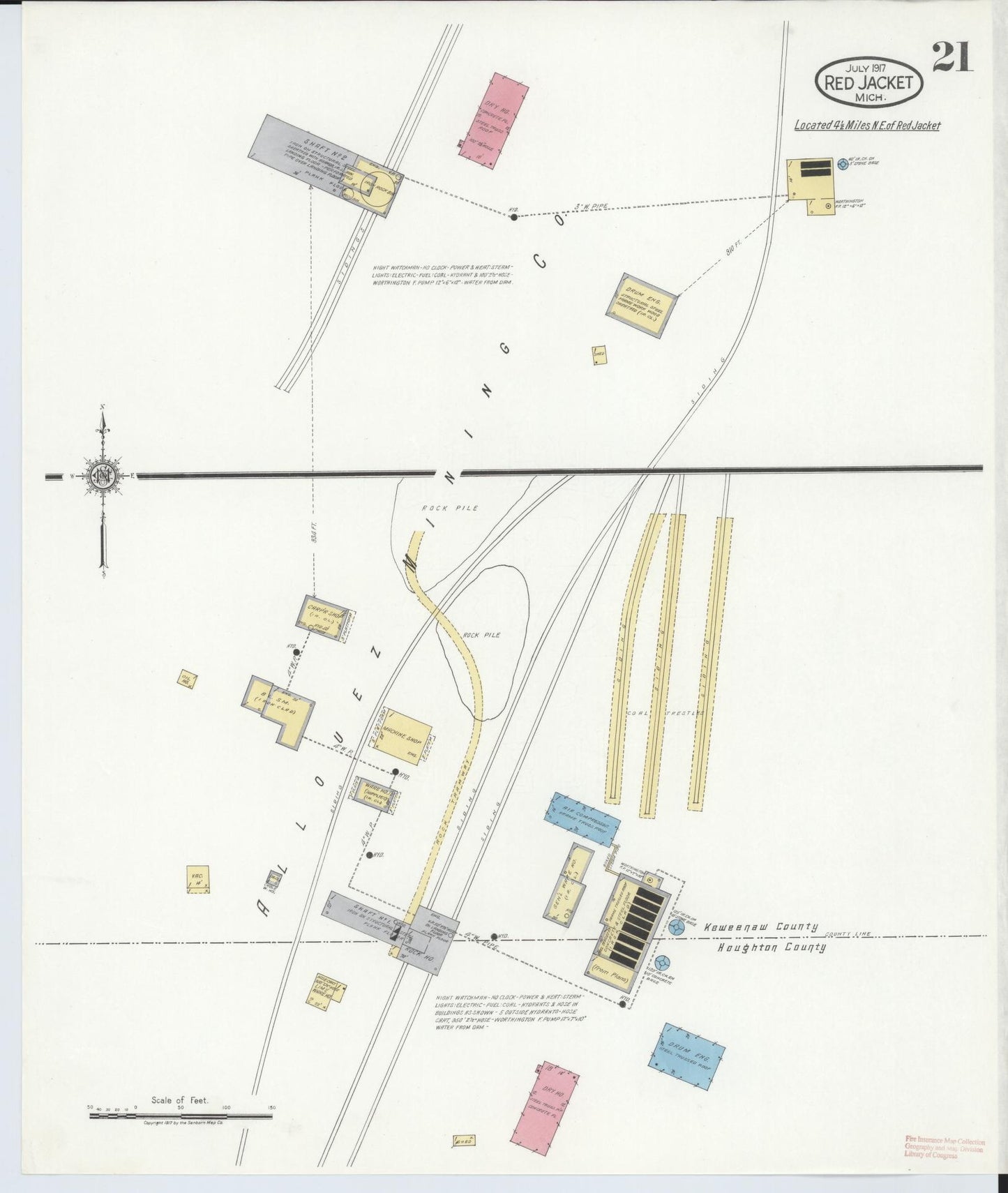 Sanborn Fire Insurance Map from Red Jacket, Houghton County, Michigan (1917), Sheet #0021 - Complete Map Set gallery image, historic Sanborn map, vintage wall art, Michigan Michigan