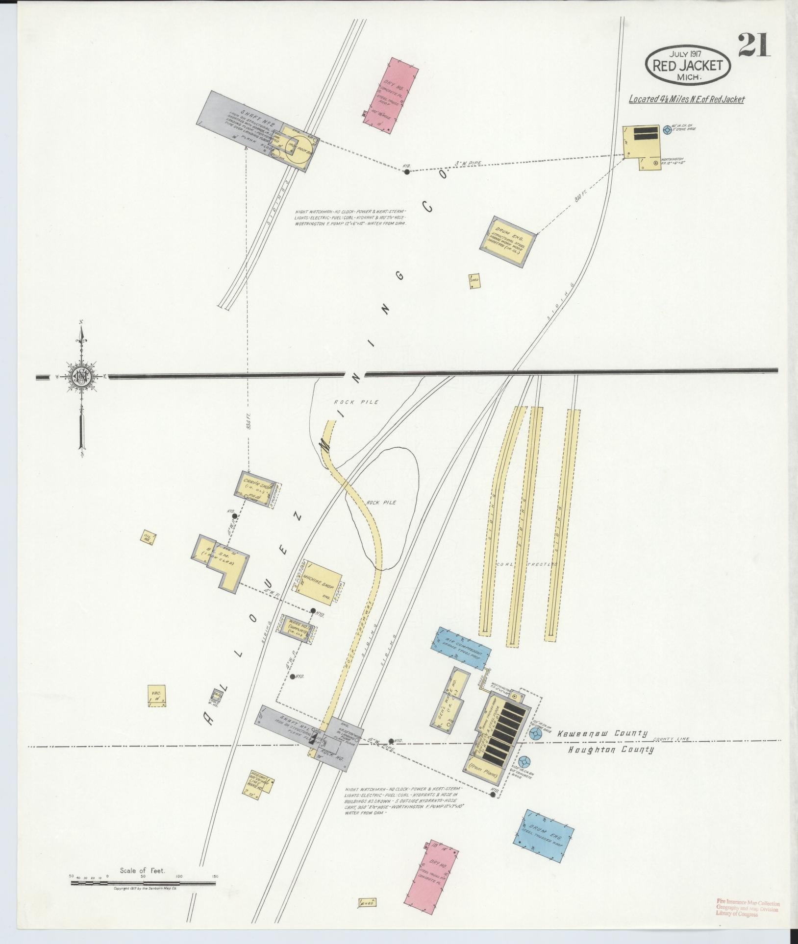Sanborn Fire Insurance Map from Red Jacket, Houghton County, Michigan (1917), Sheet #0021 - Complete Map Set gallery image, historic Sanborn map, vintage wall art, Michigan Michigan