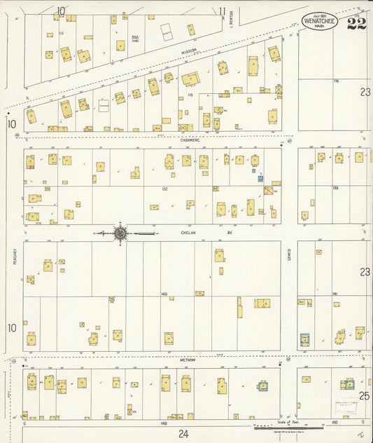 Sanborn Fire Insurance Map from Wenatchee, Chelan County, Washington (1921), Sheet #0022 - Historic Sanborn Fire Insurance Map Print, vintage old map wall art, antique decor, genealogy gift, Washington Washington map